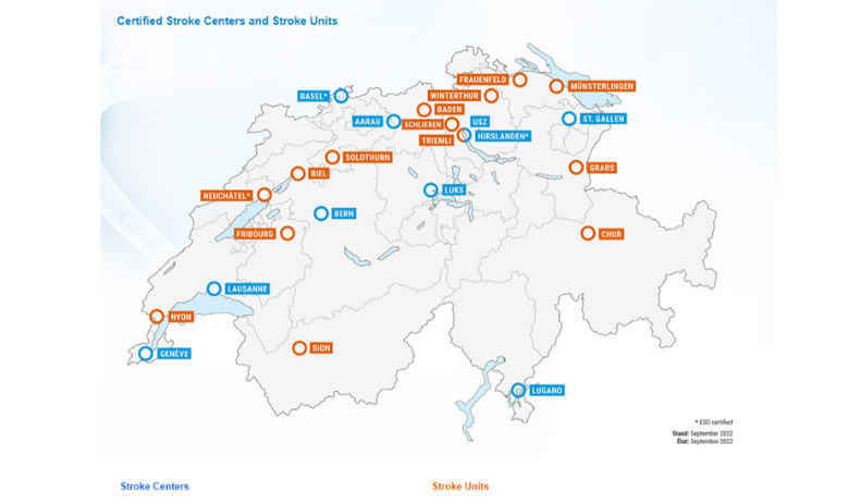 Carte indiquant les Stroke Units en Suisse