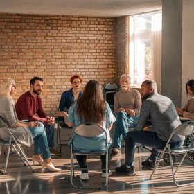 Un groupe de personnes est assise en cercle