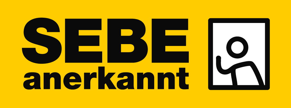 ein gelber Stempel mit schwarzem Text: SEBE anerkannt