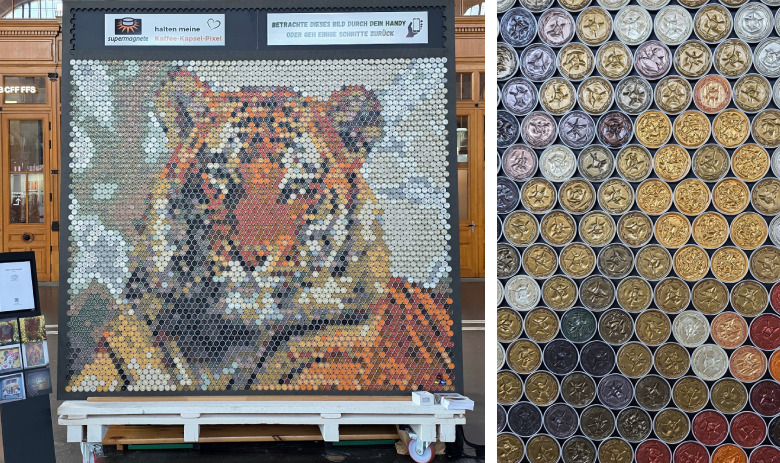 Bild von einem Tiger aus Nespressokapseln angefertigt
